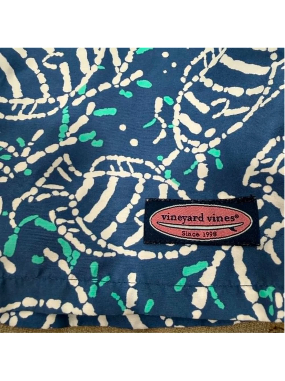 Vineyard Vines Swim Trunks Blue Fish Coral Print Beach Mesh Lined Men's Size XL